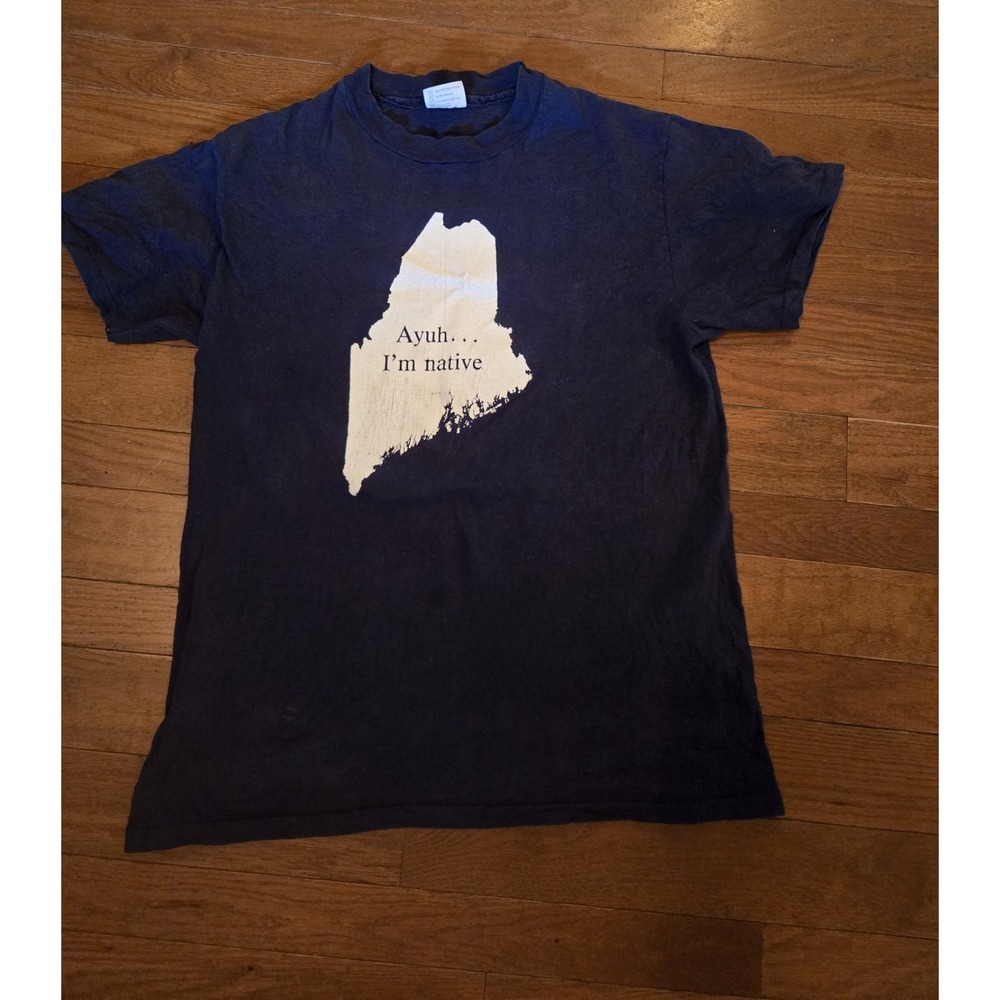 VTG Single Stitch Maine T-Shirt Large Made In USA Ayuh I'm Native